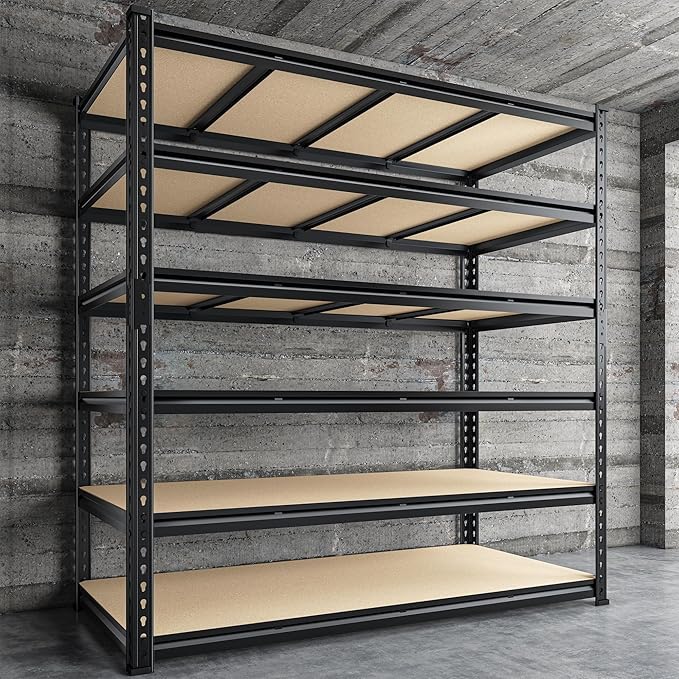 55" W Storage Shelves, 3060LBS Garage Shelving Heavy Duty, 6-Tier Heavy Duty Shelving, Adjustable Metal Shelving Unit for Garage, Warehouse, Pantry, Kitchen, 55" W × 24" D × 84" H, Black