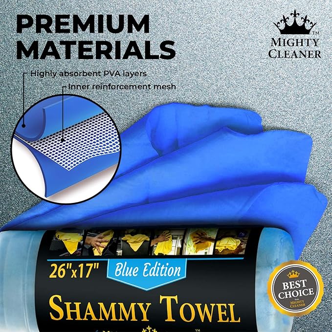 Premium 2pk +1 Free Shammy Cloth - Super Absorbent Chamois Towel - Reusable & Scratch-Free - Soft Car Drying Towels (26"x17")