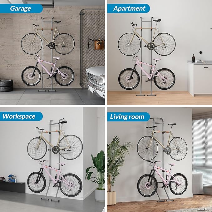 Suchtale 2 Bike Rack, Bicycle Rack, Bike Storage Rack for Garage, Gravity Bike Stand, Indoor Bike Organizer, Floor Vertical Bicycle Holder, Adjustable Wall Mount Cycle Hanger for Road Mountain Bikes