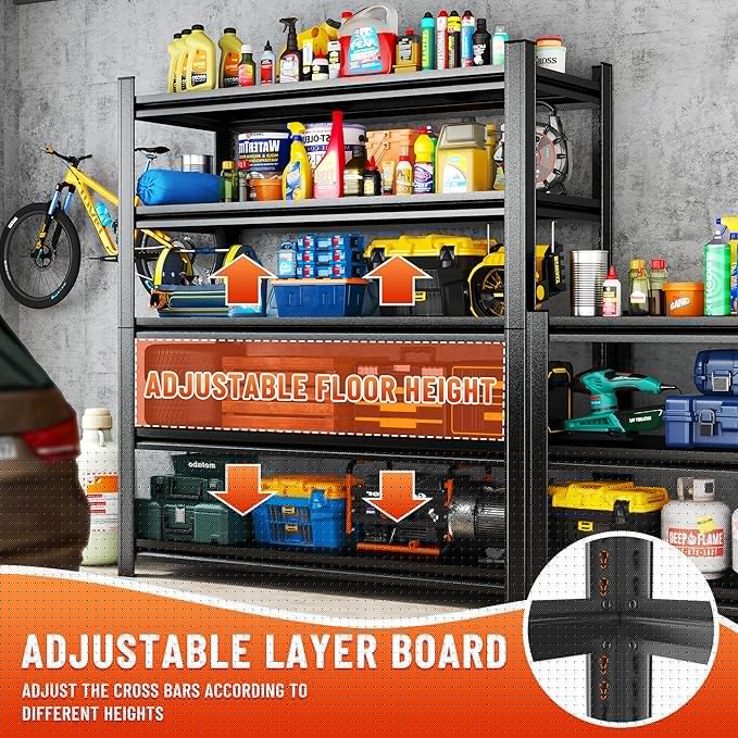 63''H Heavy Duty Metal Shelving Unit, 2000 lbs Total Capacity, Dual-Layer Column, Tool-Free Assembly, All-Steel Construction for Garage, Warehouse, Basement,45.3''W x 19.7''Dx 63" H