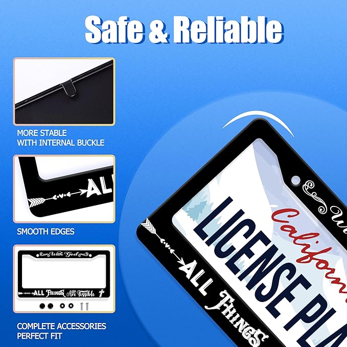 with God All Things are Possible License Plate Frame Christian License Plate Stainless Steel Funny License Plate Holder Men Women Personalize Jesus Cross Car Accessory Decoration 12.3" x 6.3"