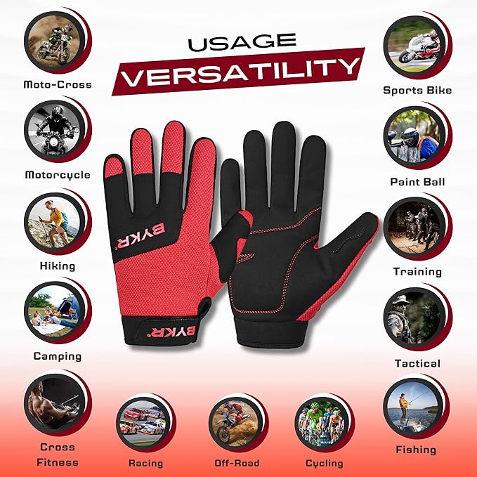 BYKR All-Weather Motorcycle Gloves for Men & Women – Protection for Dirt Bike, BMX, MX, and ATV Riding