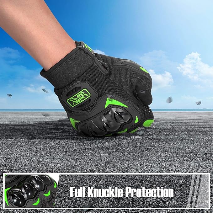 COFIT Motorcycle Gloves Breathable, Touchscreen Motorbike Gloves Anti-Slip with Good Grip Hard Knuckles Protection for Men Women Motocross, BMX ATV MTB Cycling, Road Racing - Green XL