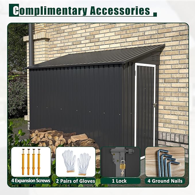 4 x 8 FT Metal Outdoor Storage Shed with Foundation, Lean to Storage Sheds w/Lockable Door and Air Vents, All Weather Waterproof Garden Tool House for Backyard, Patio, Lawn, Black