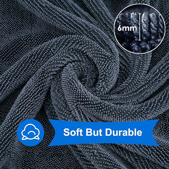 CICMOD Car Drying Towels 35"x24" Large Microfiber Towels for Car Detailing 600 GSM Gray - 4 Pack