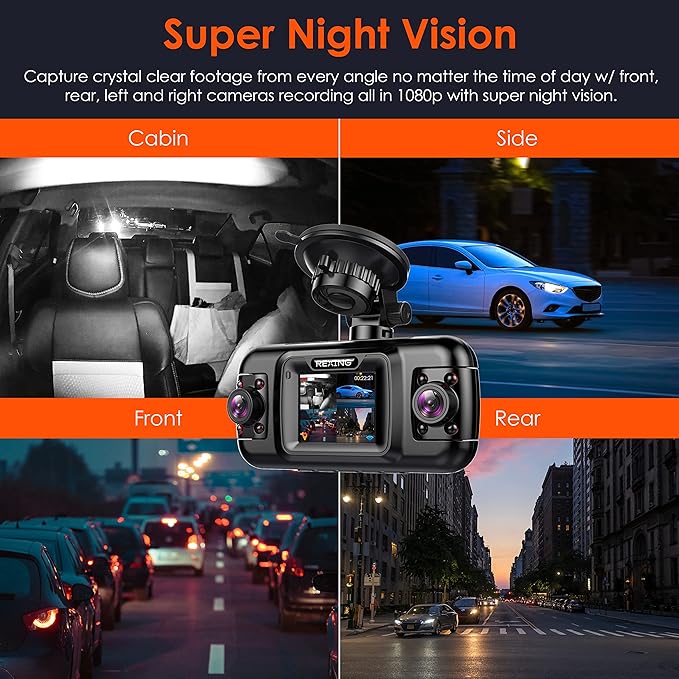 R4-4 Channel Dash Cam W/All Around 1080p Resolution, Wi-Fi, GPS, IR Night Vision, Parking Mode, Collision Detection, Type-C Port