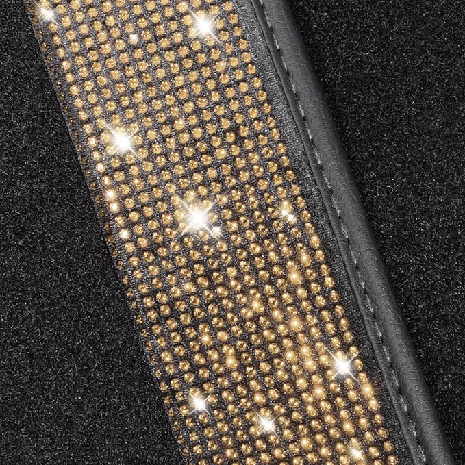 NBTEPEM Gold Bling Car Floor Mats Full Set, Universal Fit Most Cars,SUV, Trucks, 4 pcs Sparkle Glitter Diamond Carpet for Women Girls with Anti-Slip Pad (Gold Diamond)