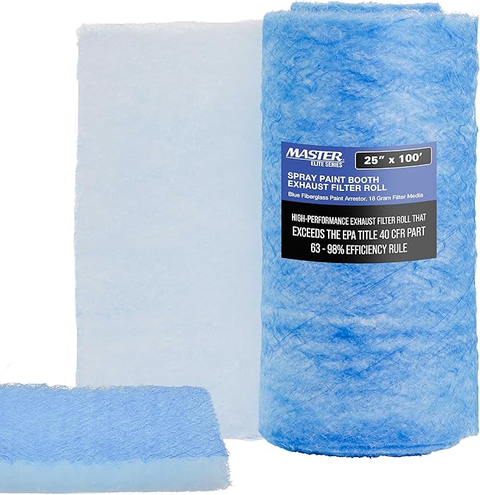 Master Airbrush Elite Paint Spray Booth Exhaust Filter Roll 25" x 100' - 18 Gram Heavy-Duty Fiberglass Paint Arrestor for Filtering Overspray Particles in Auto Body Shops & Refinish Booths