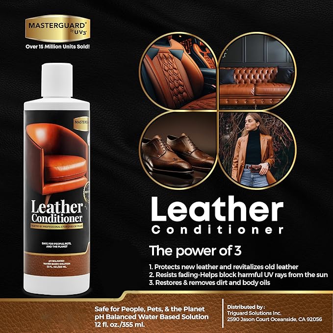 Water Based Solution Leather Conditioner - Car Interior, Furniture, Shoes, Boots, Couches, and Purses - Leather Restorer & Conditioner for Seats, Sofas, and More - 12 oz