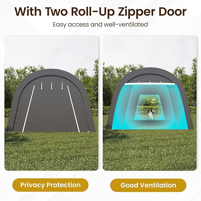 Kiss the Water Carport, Round Portable Garage, Steel Heavy Duty Carport with Ground Stakes, Tensioner and 2 Roll Up Windows PE Fabric Car Port, Garage, Storage Shed, Tent for Storage, SUV (12x25 Ft)