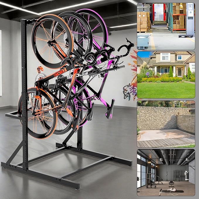 Freestanding Bike Rack for Garage Stroage, 300 Lbs 5 Bikes Storage Rack Steel Vertical Bicycle Rack W/Hooks & Helmet Hooks, Floor Stand Bike Racks for Home and Garage Organizer (4-Bike Rack)