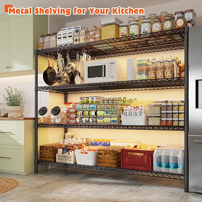 REIBII 60" W Storage Shelves 2878LBS Wire Shelving Unit with Wheels Heavy Duty Metal Shelving Adjustable Metal Shelves for Pantry,Kitchen,Garage,Basement,Business,Warehouse,School,60”W ×24”D×65.3”H