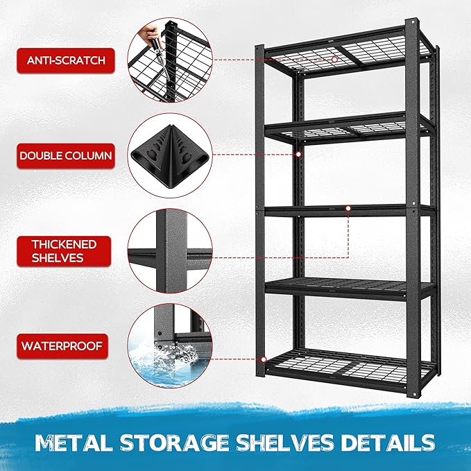 MUPATER 35.8" W x 18.1" D x 72" H Metal Storage Shelves, Standing Utility Shelf Racks, Garage Shelving Unit, 5 Tier Shelves and Adjustable Shelves for Kitchen Warehouse Garage