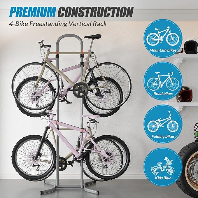 Suchtale 4 Bike Rack, Bicycle Rack, Bike Storage Rack for Garage Home, Freestanding Gravity Bike Stand, Adjustable Vertical Bicycle Holder for Indoor Outdoor, Bike Hanger Floor Parking Cycle Organizer