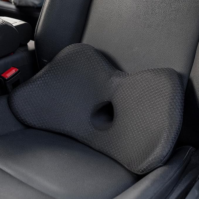 Lumbar Support Pillow for Car, 2 in 1 Memory Foam Lower Back Support Cushion, Fill Bucket Seat and Sciatica Pain Relief Pillow, Back Support Pillow for Car, Office Chair, Wheelchair.