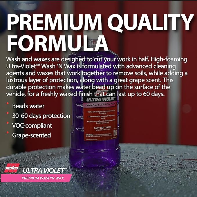 Malco Ultra Violet Premium Wash'n Wax – Best 2-in-1 Car Wash and Wax/Cleans and Provides A Durable, High-Gloss Shine in One Fast and Easy Step / 64Oz. (107164)