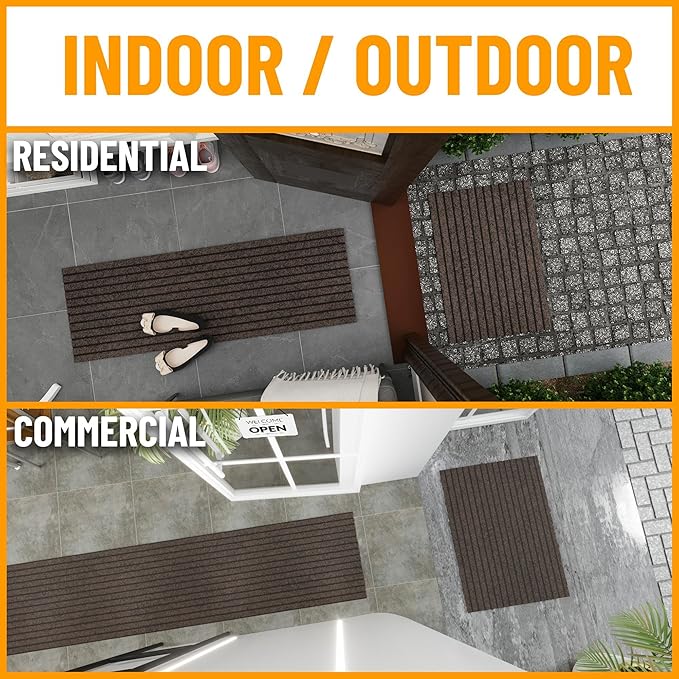 Ottomanson 2'7" x 29' Hallway Runner with Scraper Pile - Extra Durable Non-Slip Rug Mat for Indoor & Outdoor Use - Ideal for Kitchen, Entryway & Garage - High-Traffic Carpet, Brown