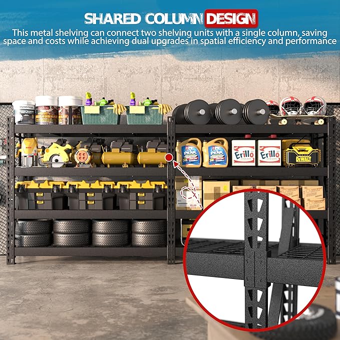 MUPATER 68.11” W × 23.62” D × 59.84” H Garage Shelving, 9000 LBS Heavy Duty Metal Storage Shelves, 4-Tier Adjustable Storage Rack for Basement, Warehouse, Industrial