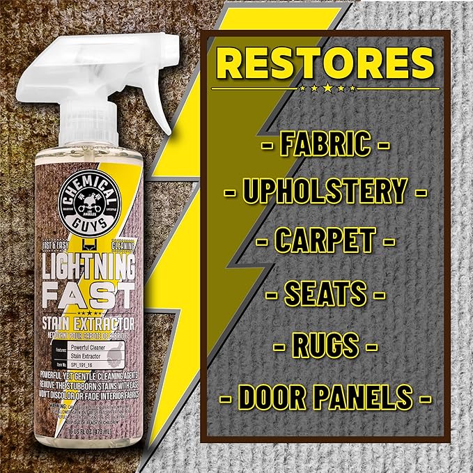 Chemical Guys SPI_191_16 Lightning Fast Carpet and Upholstery Stain Extractor, (Fabric, Upholstery, & Carpet), Safe for Cars, Home, Office, Furniture & More, 16 fl oz, Fresh Scent