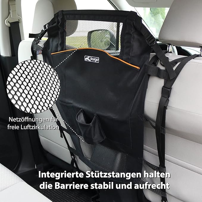 Kurgo Backseat Dog Barrier for Cars & SUV, Automotive Pet Barrier, Backseat Barrier for Dogs, Reduce Distractions While Driving, Mesh Opening, Easy Installation, Storage Pockets, Universal Fit