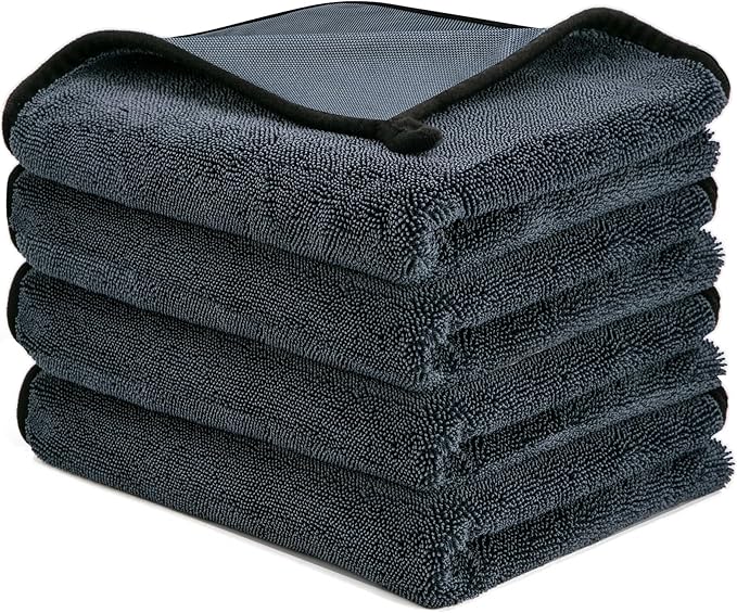 CICMOD Car Drying Towels 35"x24" Large Microfiber Towels for Car Detailing 600 GSM Gray - 4 Pack