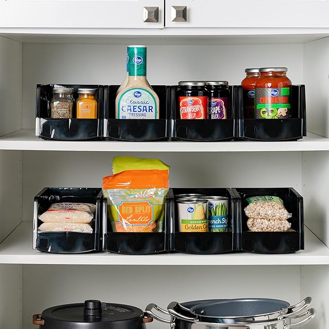 IRIS USA Plastic Shelf Bins Stackable Open Front Storage Bins Plastic Hanging Organizer Bin Caddy Basket for Hardware Crafts, Small Parts, Nuts and Bolts, Tool Storage - Medium Black 8 Pack