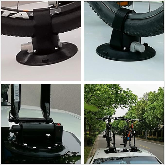Bike Rack for Car Roof, Vacuum Suction Cup Bicycle Carrier Aluminium Alloy Roof Rack, with 5 Adapters for Most Bikes, 9x100mm/12x100mm/15x100mm/15x110mm/20x100mm/20x110mm (8" Suction Cup)