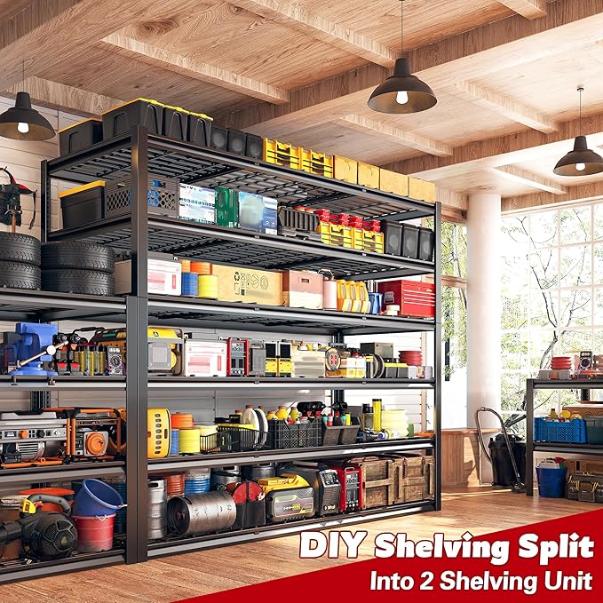 REIBII 60" W Garage Shelving, 2900LBS Storage Shelves, 6 Tier Heavy Duty Shelving, Adjustable Metal Shelving Units and Storage Rack for Warehouse, Pantry, Basement, 60" W x 84" Hx 24" D, 2 Pack