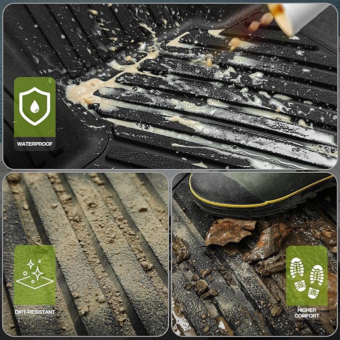 AUTOSAVER88 Floor Mats Fit for 2025 Toyota Tacoma Double Cab, All Weather TPE Floor Liners Custom Fit for 2024 Tacoma Automatic Transmission Non Hybrid, Front&Rear 2 Row Car Mats Accessories, Black