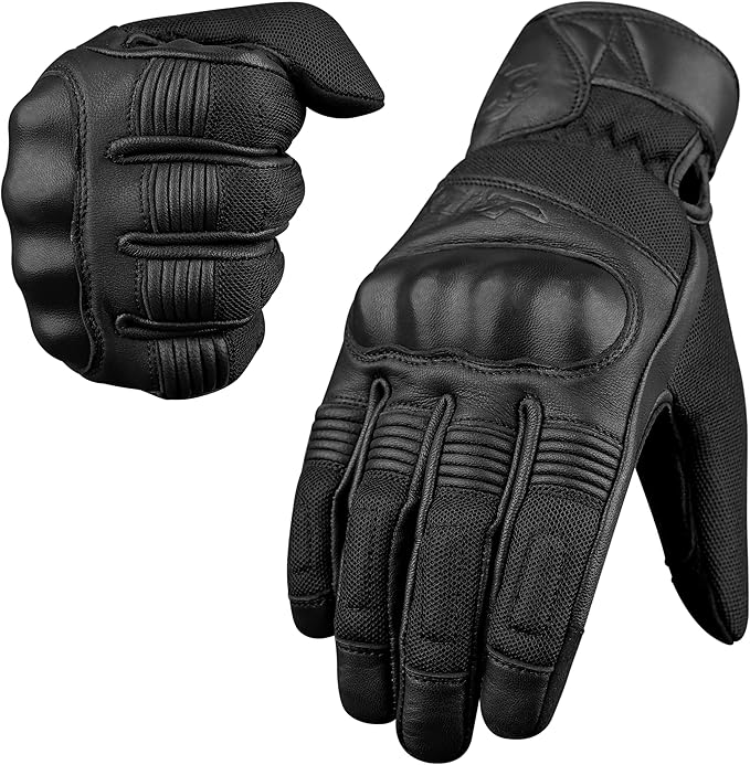 J.A.G. Motorcycle Gloves - Premium Leather Perforated Motorcycle Gloves for Men with Knuckle Protection | Touchscreen Motorbike Riding Gloves