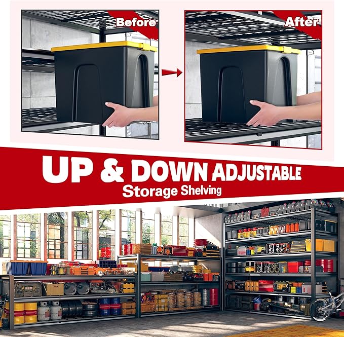 REIBII 60" W Garage Shelving, 2900LBS Storage Shelves, 6 Tier Heavy Duty Shelving, Adjustable Metal Shelving Units and Storage Rack for Warehouse, Pantry, Basement, 60" W x 84" Hx 24" D, 3 Pack