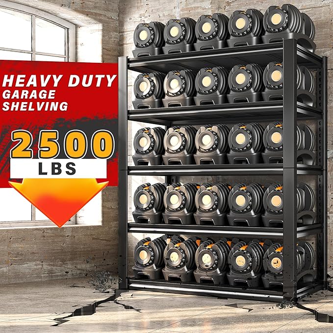 REIBII 40" W Garage Shelving, Heavy Duty Storage Shelves Load 2500LBS, 5-Tier Adjustable Metal Shelving, Garage Shelves for Warehouse, Pantry, Basement, 72" H x 40" W x18 D, 3Pack