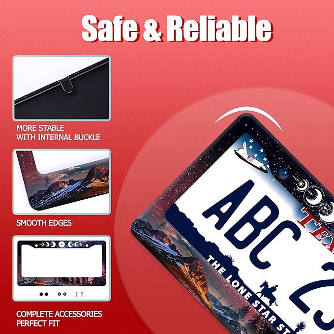 Moon Phases License Plate Frame Starry Sky Forest Moon License Plate Frames Funny Auto Accessories Bracket Stainless Steel License Plate 6.3x12.3 Inch for Women Men