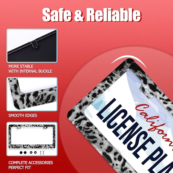 Beautiful Leopard Print License Plate Frame Cheetah Print Texture License Plate Holder for Car Decorative Parts Stainless Stee License Plate Frames for Standard Us Canada Funny 12x6 Inch
