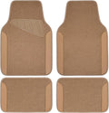 CAR PASS Beige Leather & Waterproof Car Carpet Floor Mats, Universal Car Mats Fit for SUV,Vans,sedans, Trucks,Set of 4pcs Car Carpet with Anti-Slip nibbs Driver Heel Pad (All Beige)