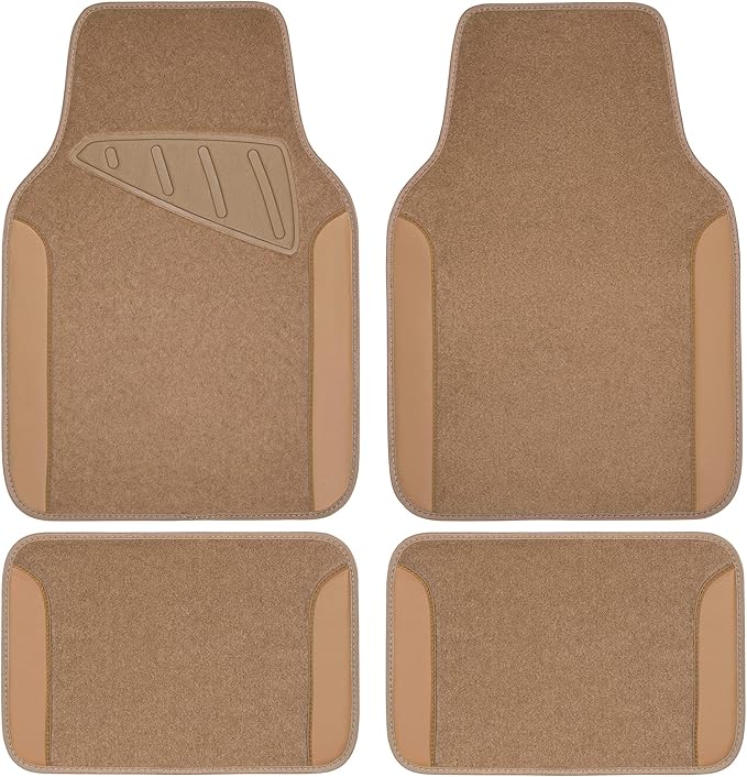 CAR PASS Beige Leather & Waterproof Car Carpet Floor Mats, Universal Car Mats Fit for SUV,Vans,sedans, Trucks,Set of 4pcs Car Carpet with Anti-Slip nibbs Driver Heel Pad (All Beige)