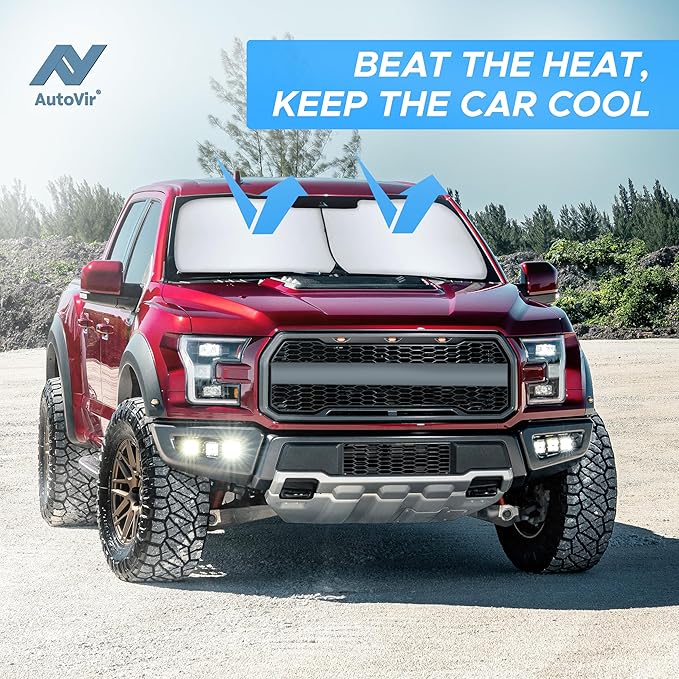 2 Piece Truck Windshield Sun Shade Foldable | Front Windshield Shade for Superior Sun, Heat, and UV Rays Protection | Square Sunshade for Car Ensuring Interior Protection | Large (36"x32.5")