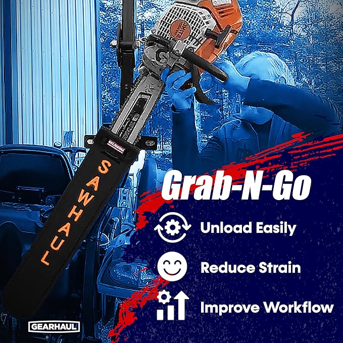SawHaul Snap-Lok Universal Chainsaw Carrier Kit for Tractors and Skid Steers – 20 Inch Orange Scabbard with Rotating Mount – Compatible with All Chainsaw Brands – Made in USA