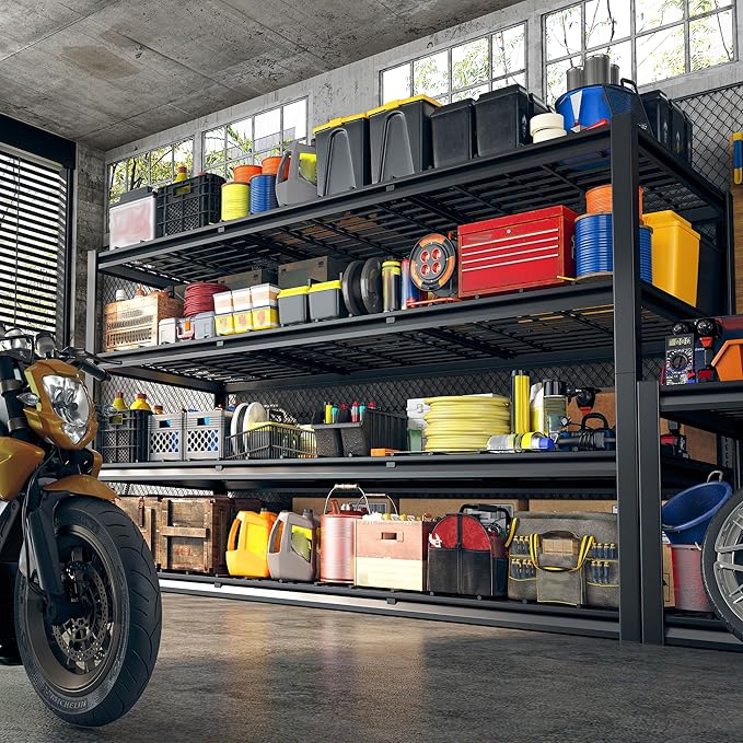 REIBII 60" W Garage Shelving Heavy Duty 2500LBS Storage Shelves 4-Tier Garage Shelves, Adjustable Metal Shelving for Warehouse, Pantry, Kitchen, Commercial, 60" W*60" H*24" D, 2 Pack