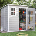 Resin Outdoor Storage Shed with Floor, 6x6 FT Plastic Garden Shed, Lockable Door & Window, Waterproof Tool Shed for Bike, Garbage Can, Lawn Mower, Patio Furniture Bedge