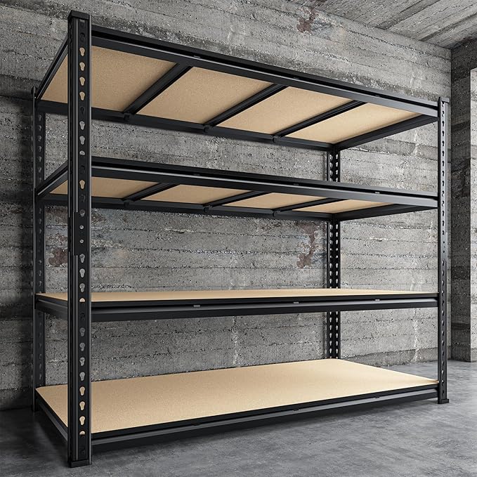 55" W Storage Shelves, 2040LBS Garage Shelving Heavy Duty, 4-Tier Heavy Duty Shelving, Adjustable Metal Shelving Unit for Garage, Warehouse, Pantry, Kitchen, 55" W × 24" D × 60" H, Black