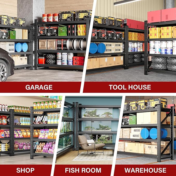 71.3" Wide Heavy Duty Garage Shelving Units,5000LBS Deep Storage Shelves,Black Metal Garage Shelves,Steel Shelf,Large Storage Rack,Industrial Shelving for Shop,Warehouse,Basement,71.3"W x 24"D x 70"H