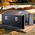 10x12 FT Metal Storage Shed with Floor Frame Extra Large Waterproof Storage House with Clear Roof Windows Air Vent for Garden Yard to Store Bikes,Lawnmower,Dark Grey
