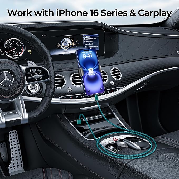 Car Carplay Cable for iPhone 16 15 Pro Max 3Pack 3.3/6.6/10FT,USB A to USB C Car Charger Cord for iPad Pro 10 Air 4 5 Mini 7 6,Apple Airpods,Samsung Galaxy S24 S23 S22,Z Flip Fold,A54 A53 A52 A51