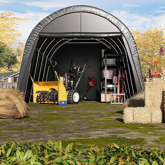 EROMMY Carport 10 x 20 FT Heavy Duty, Portable Garage with All-Steel Metal Frame and Round Style Roof, Anti-Snow Car Canopy Outdoor Storage Shelter for Car, Truck, Boat