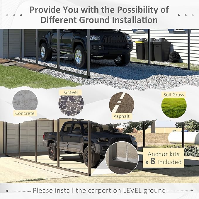 12x20 FT Outdoor Carport with Metal Roof, Heavy Duty Metal Carport Canopy, Garage Car Shelter Shade for Car, Truck, Boat, Gray