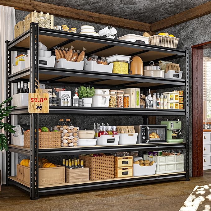 59.8" W Garage Shelving 72" H Storage Shelves 2750LBS Metal Shelving Heavy Duty Garage Shelves Adjustable Metal Shelf for Basement Warehouse Pantry 59.8" W x 24" D x 72" H