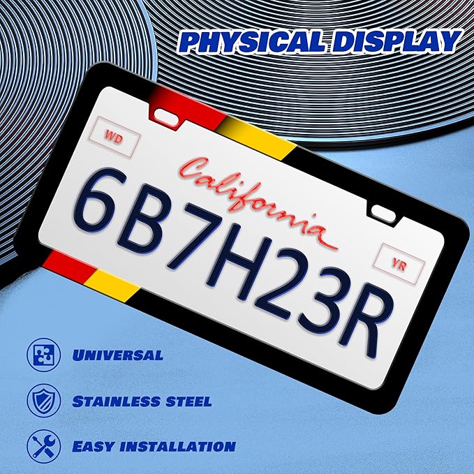 German Flag License Plate Frame Germany License Plate Frames Personalise Stainless Steel Funny Design Compatible with Standard License Plate Holder for USA and Canada 6 X 12 Inch with Screws