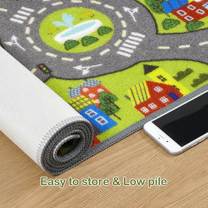 STARUIA Washable Kids Carpet Playmat Rug for Boys Play Room, Baby Fun Learning Car Rug for Kids Toy Cars, Non-Slip City Road Rugs for Kids Room Bedroom Classroom, 79"x39"