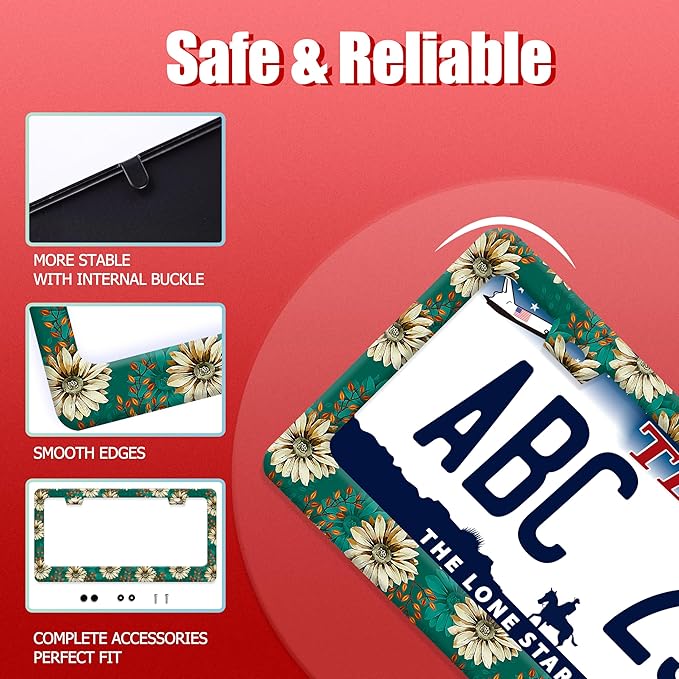 Vintage Daisy Floral License Plate Frame Colorful Flowers License Plate Frames Funny Auto Accessories Stainless Steel License Plate Holder 6x12 Inch
